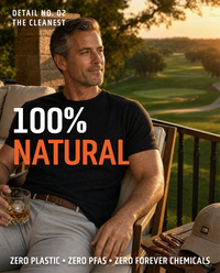 Man wearing UndrDog Midnight black hemp T-shirt made from natural fibers with no plastic or PFAS.