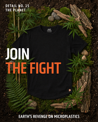 UndrDog Midnight black men's hemp and bamboo T-shirt displayed among hemp plants and natural materials.