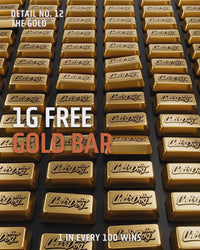UndrDog Midnight hemp T-shirt promotion showing branded gold bars and a 1g free gold bar prize in every 100 shirts.
